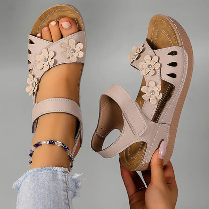 Sorienne | Adjustable Floral Wedge Sandals