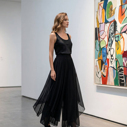 Maristelle | Layered Mesh Wide Leg Trousers