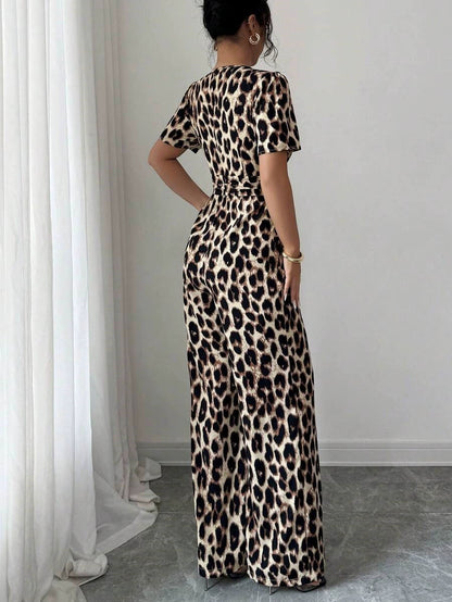 Odelara | Cinched Waist Leopard Jumpsuit