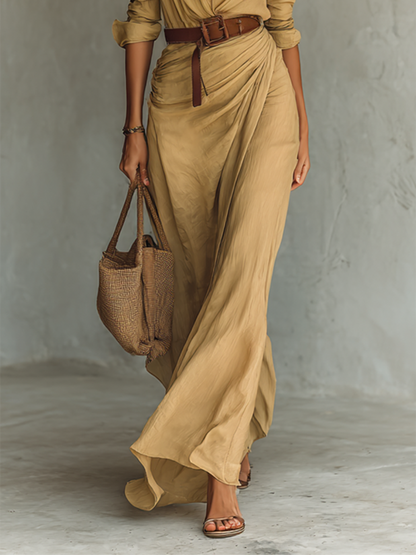 Zelphine | Elegant Draped Shirt Maxi Dress