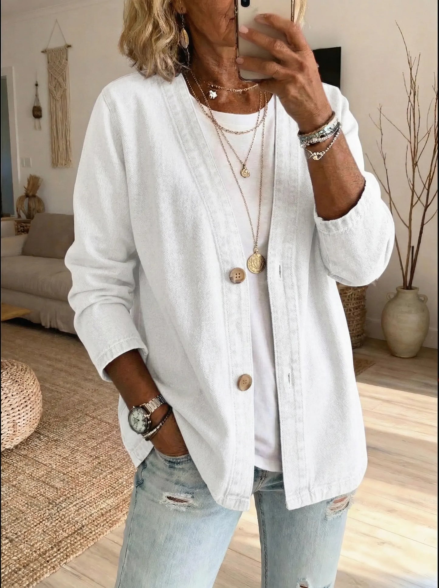 Mallory | Lightweight Washed Denim Cardigan