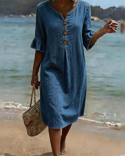 Calviera | Button Detail Denim Midi Dress