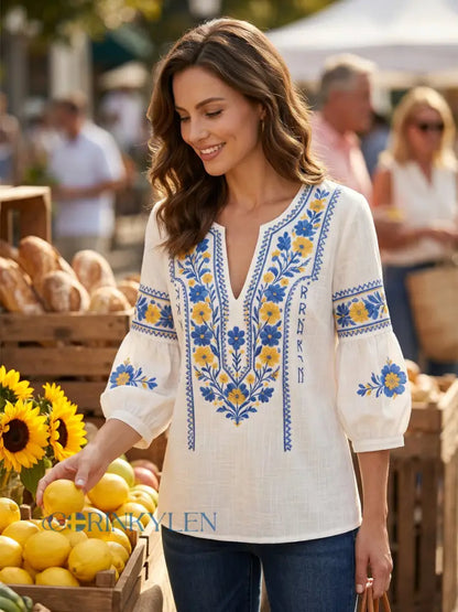 Aislinn | Floral Embroidered Peasant Blouse