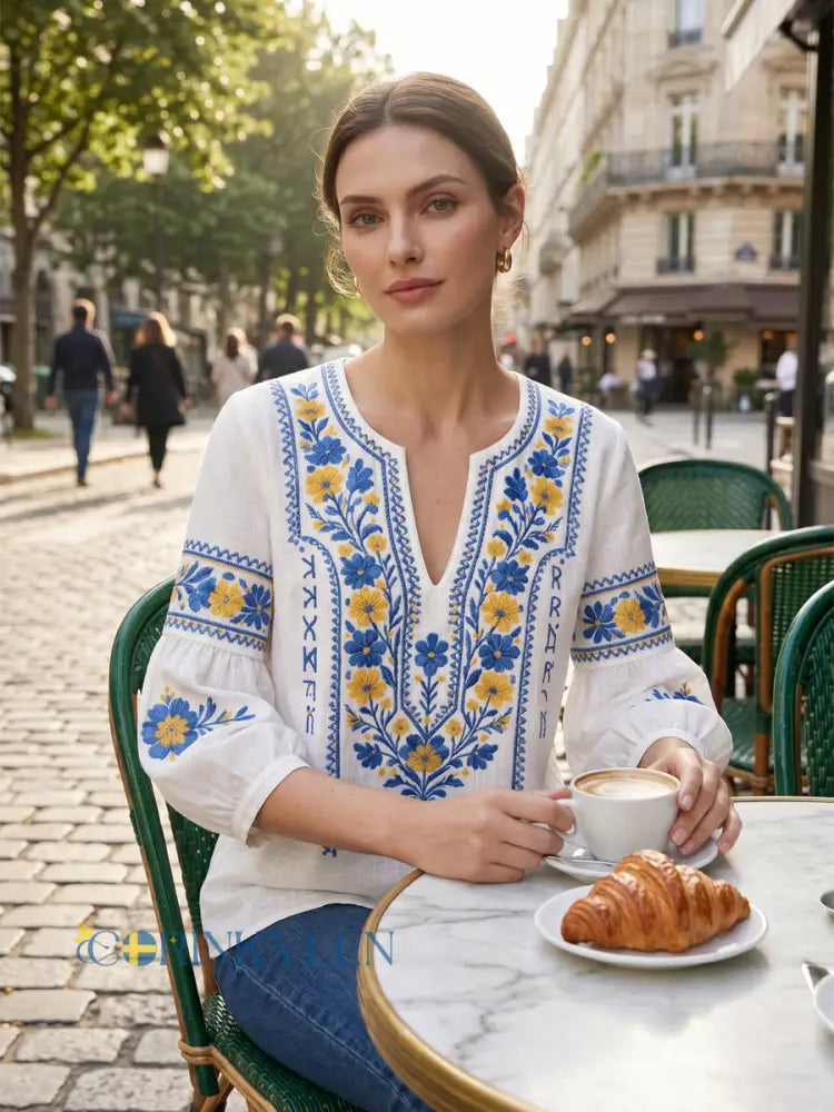 Aislinn | Floral Embroidered Peasant Blouse