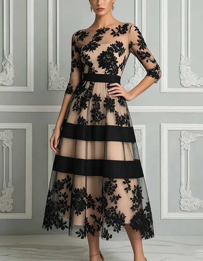Arianell | Elegant Floral Lace Midi Dress