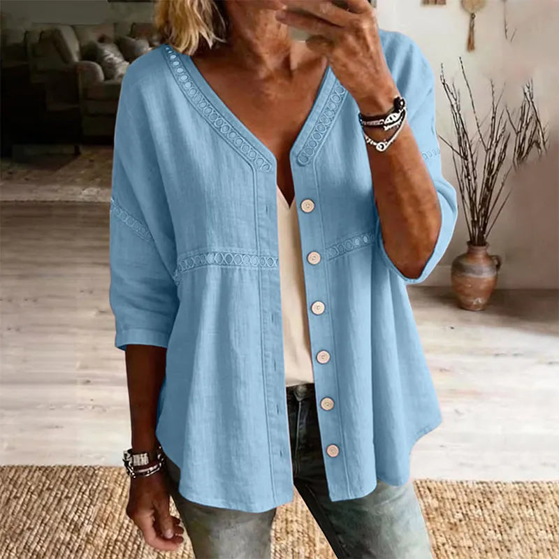 Gwendolyn | Textured V Neck Casual Blouse