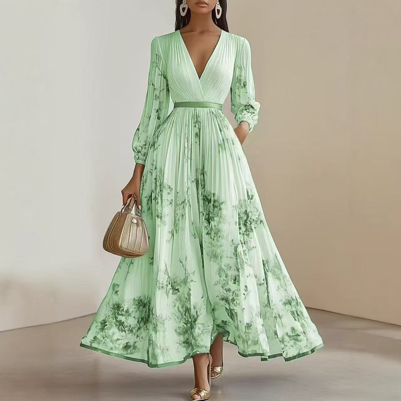 Evelisse | Watercolor Pleated Midi Dress