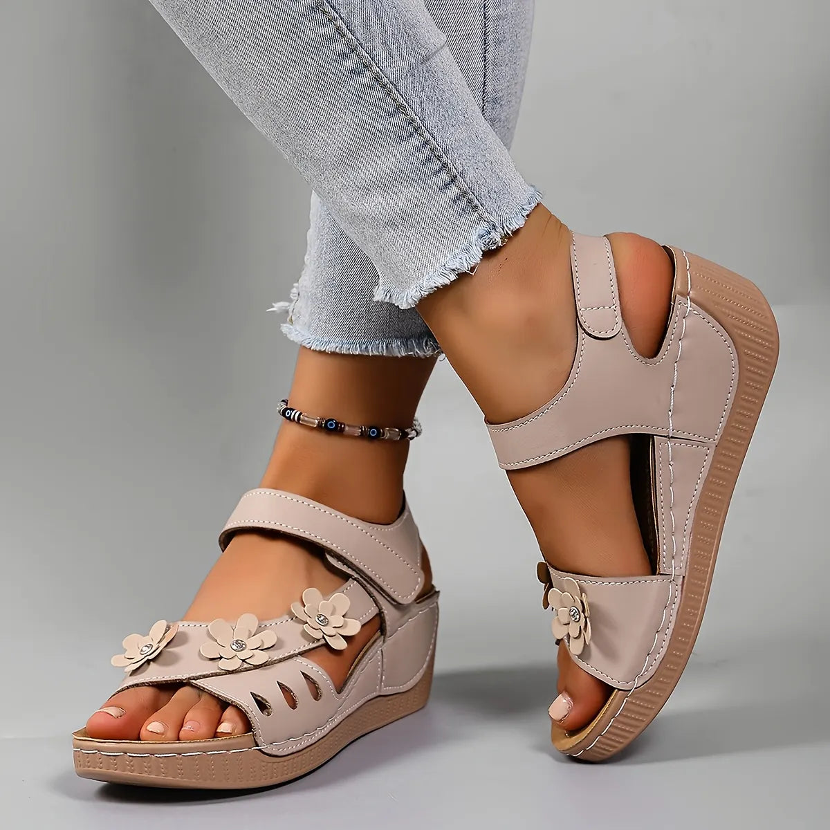 Sorienne | Adjustable Floral Wedge Sandals