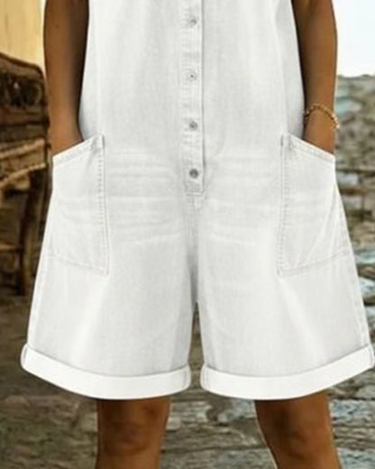 Calvessia | Rolled Sleeve Denim Utility Romper