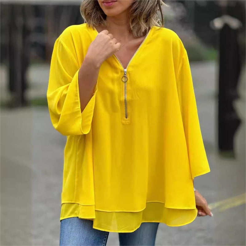 Delavine | Relaxed Zip Neck Blouse