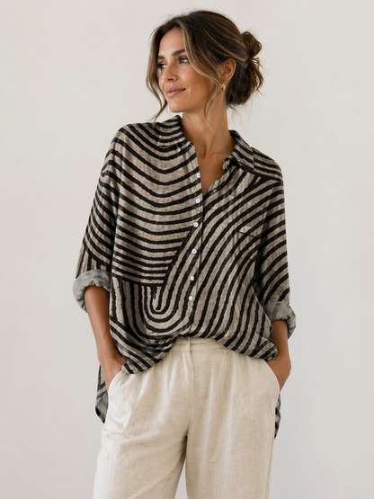 Cressida | Roll Sleeve Geometric Pattern Blouse