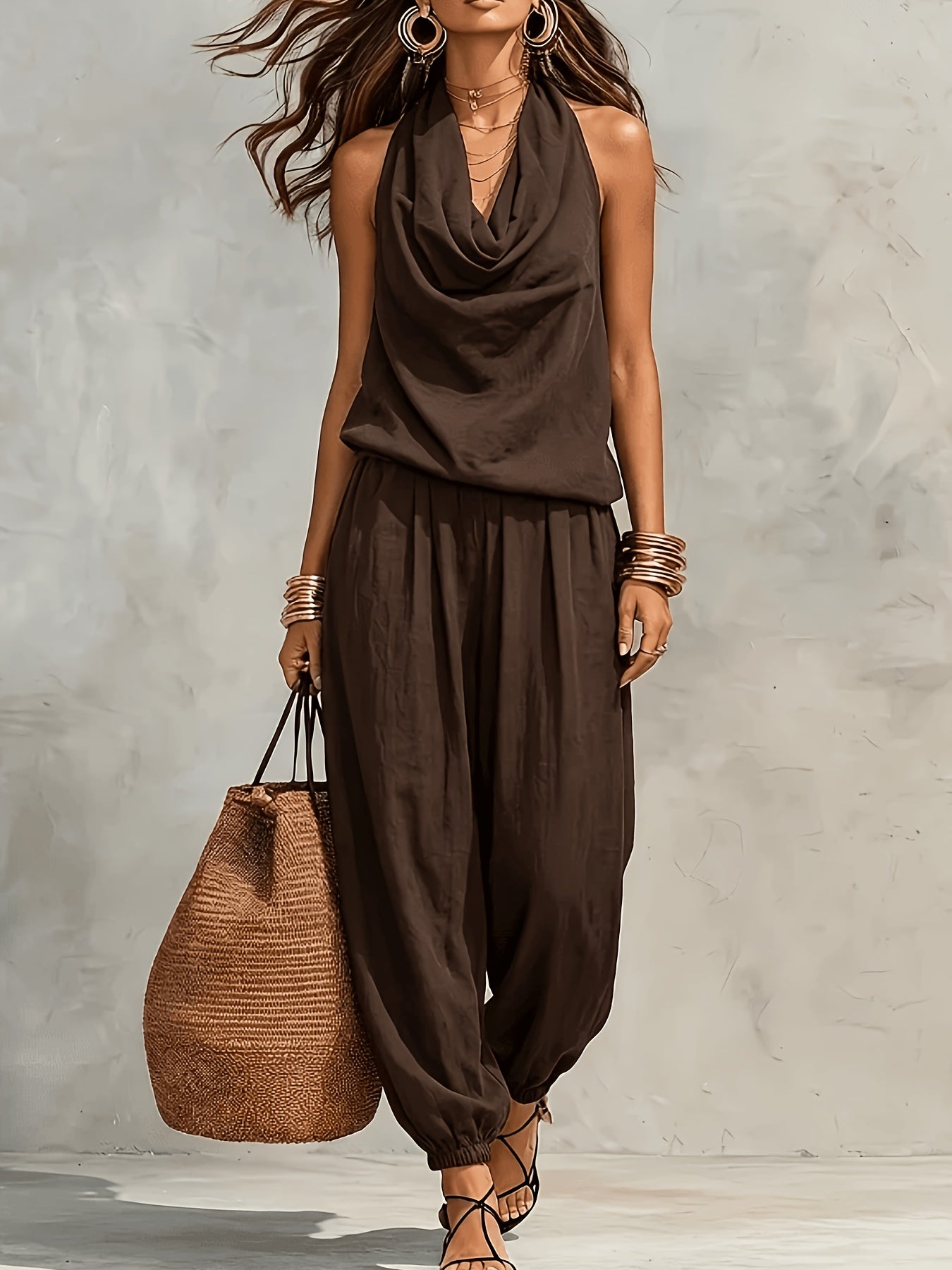 Nerine | Draped Halter Harem Jumpsuit
