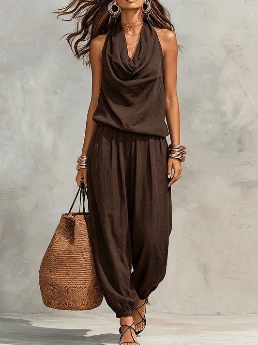 Nerine | Draped Halter Harem Jumpsuit