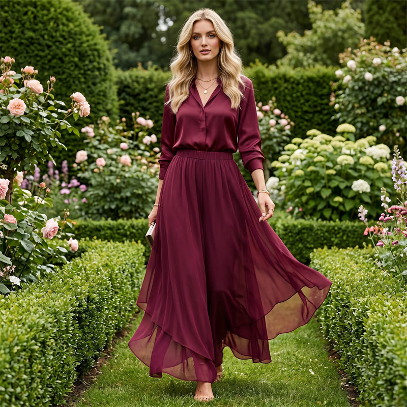 Maristelle | Layered Mesh Wide Leg Trousers