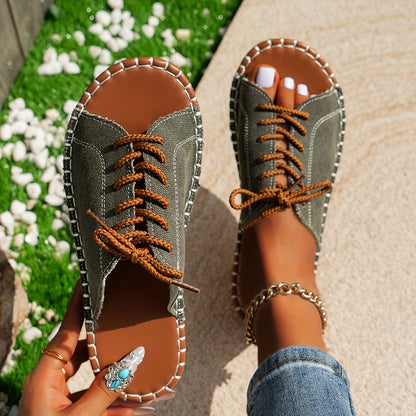 Damarie | Lace Up Canvas Comfort Sandals