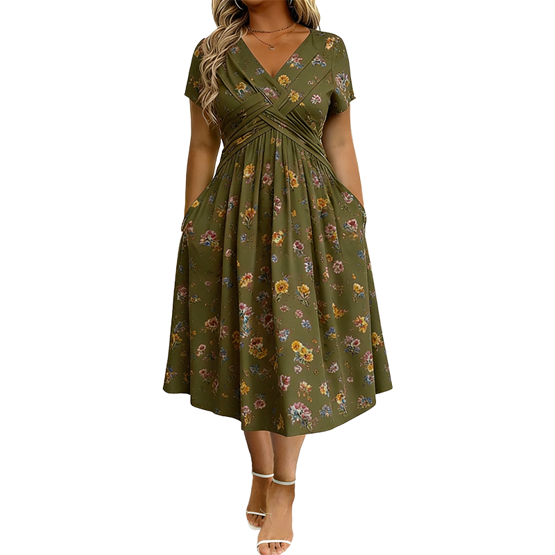 Celestria | Graceful Floral Pocket Midi Dress