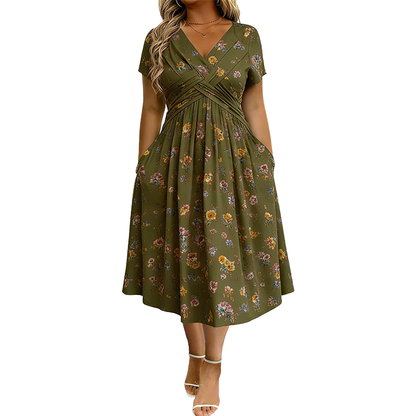Celestria | Graceful Floral Pocket Midi Dress