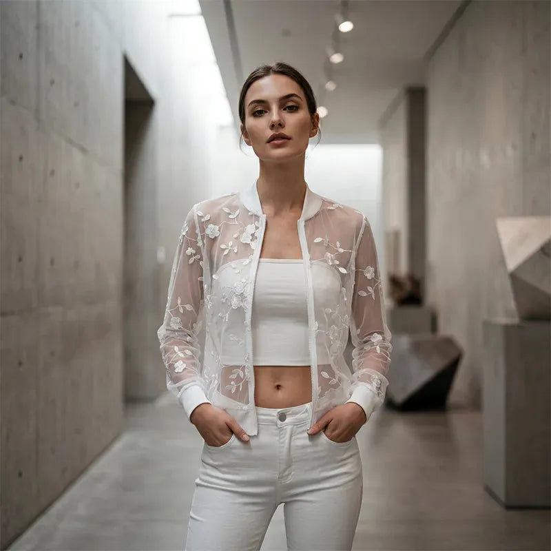 Seraphielle | Embroidered Mesh Cardigan