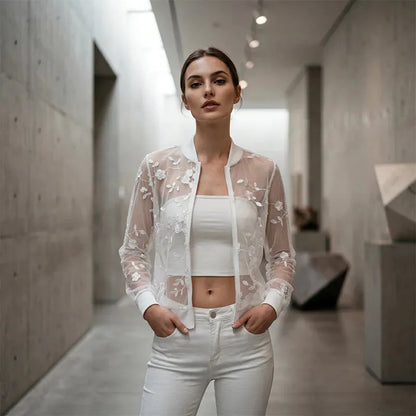 Seraphielle | Embroidered Mesh Cardigan