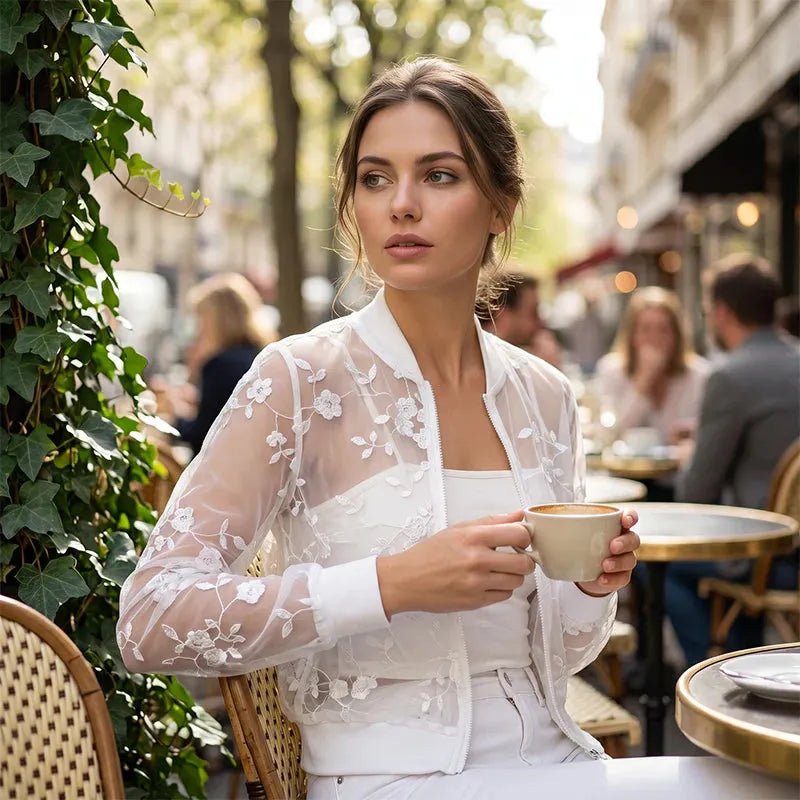 Seraphielle | Embroidered Mesh Cardigan