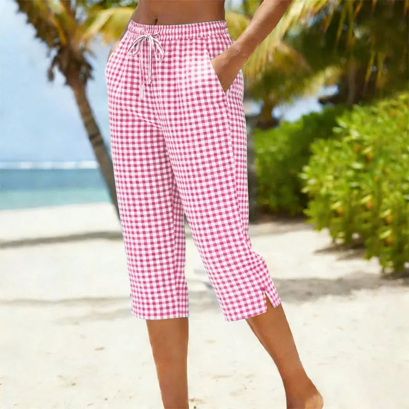 Aubriette | Gingham Drawstring Capri Trousers
