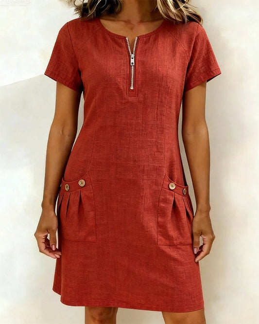 Rosina | Zip Neck Pocket Mini Dress