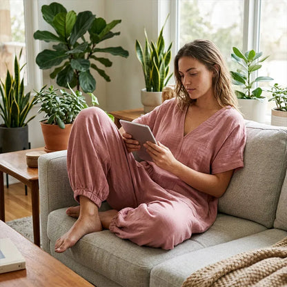 Damaris | Oversized V Neck Lounge Jumpsuit