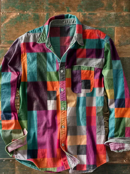 Corvellan | Multicolor Patchwork Button Shirt