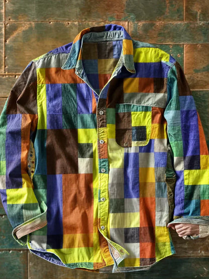 Corvellan | Multicolor Patchwork Button Shirt