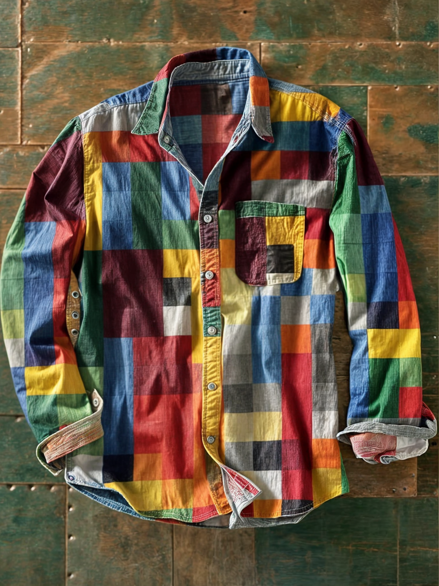 Corvellan | Multicolor Patchwork Button Shirt