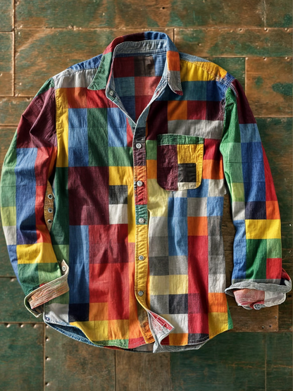Corvellan | Multicolor Patchwork Button Shirt