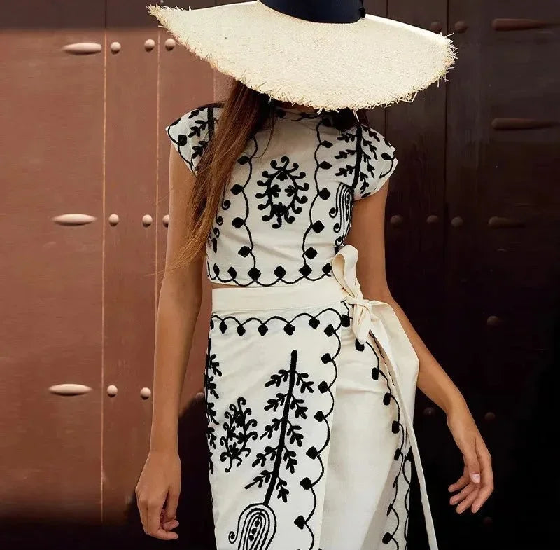 Lunelle | Boho Co-Ord Set with Crop Top and Skirt