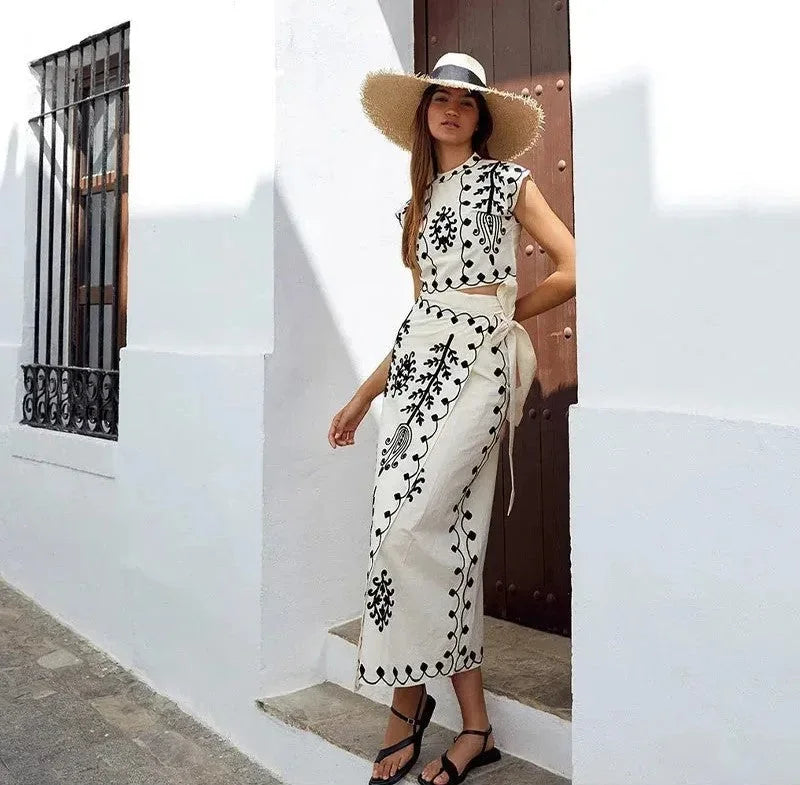 Lunelle | Boho Co-Ord Set with Crop Top and Skirt