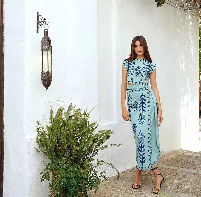 Lunelle | Boho Co-Ord Set with Crop Top and Skirt