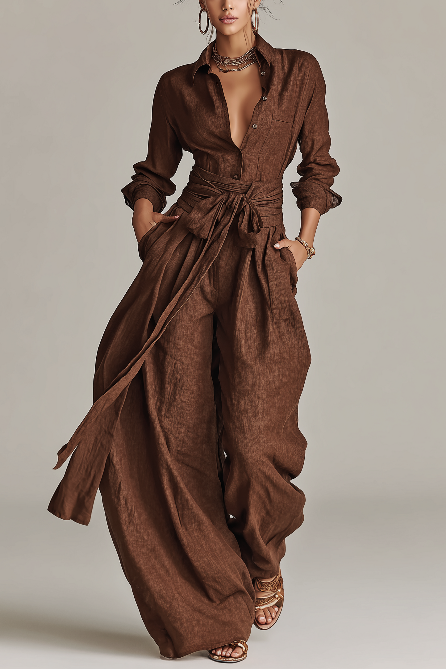 Natalie | Belted Wide Leg Jumpsuit
