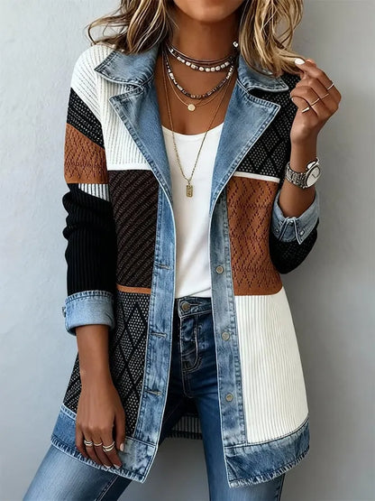 Solmira | Denim Detail Long Knit Cardigan