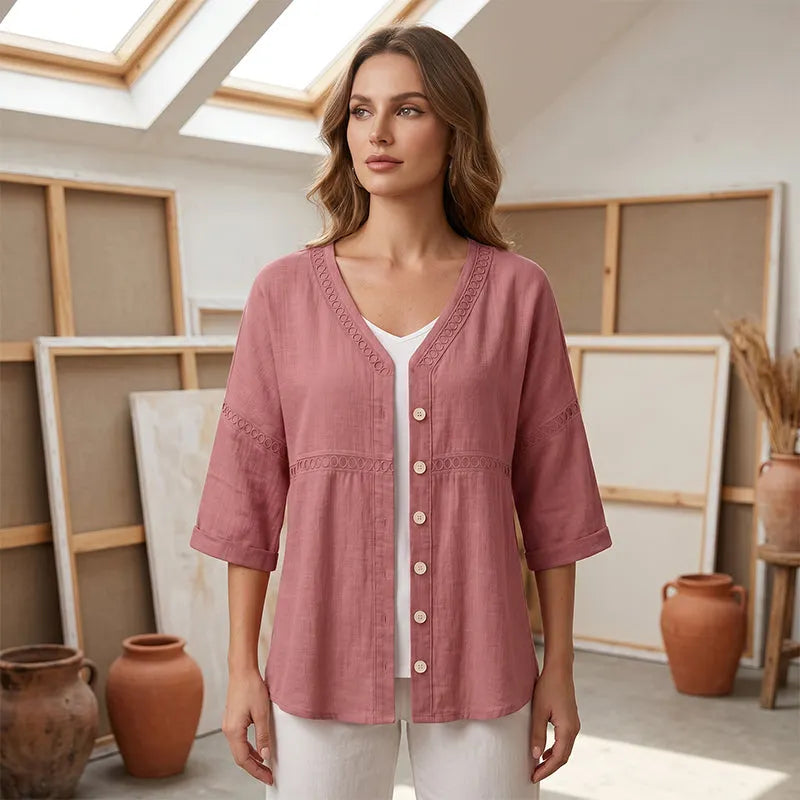 Gwendolyn | Textured V Neck Casual Blouse