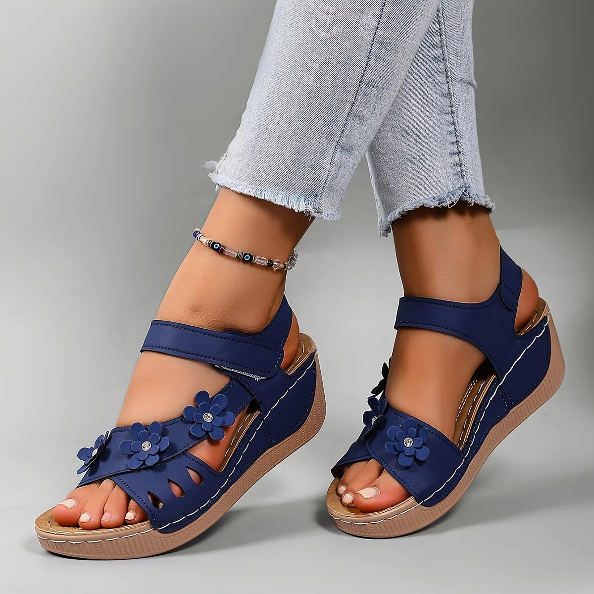 Sorienne | Adjustable Floral Wedge Sandals