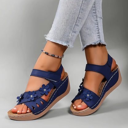 Sorienne | Adjustable Floral Wedge Sandals