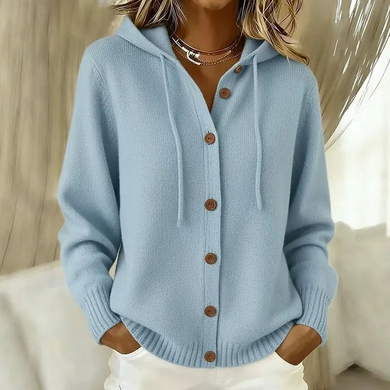 Caverine | Warm Button Knit Hooded Cardigan