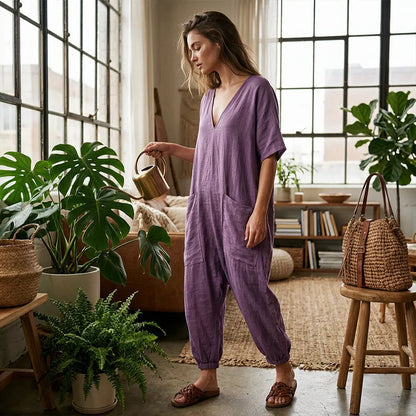 Damaris | Oversized V Neck Lounge Jumpsuit
