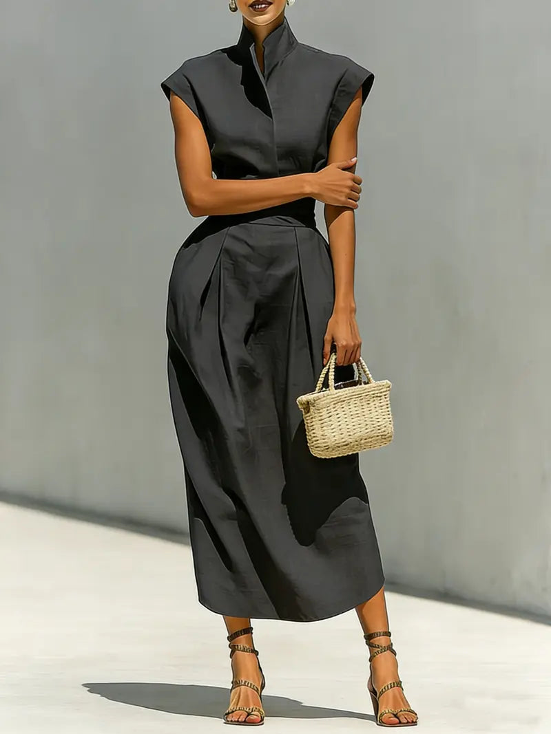 Vallora | Elegant High Neck Occasion Dress