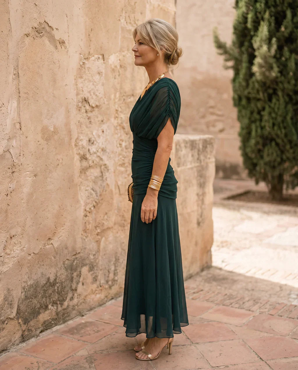 Elowenne | Ruched Waist Evening Maxi Dress