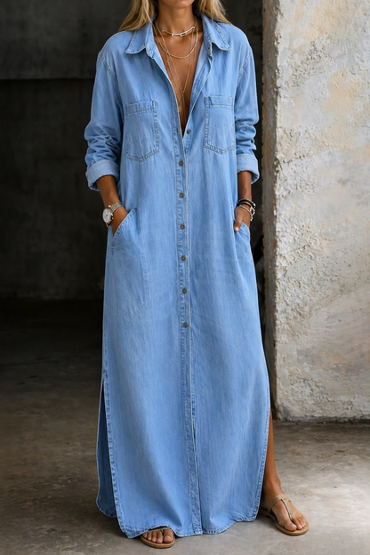 Serenelle | Long Sleeve Shirt Denim Maxi Dress