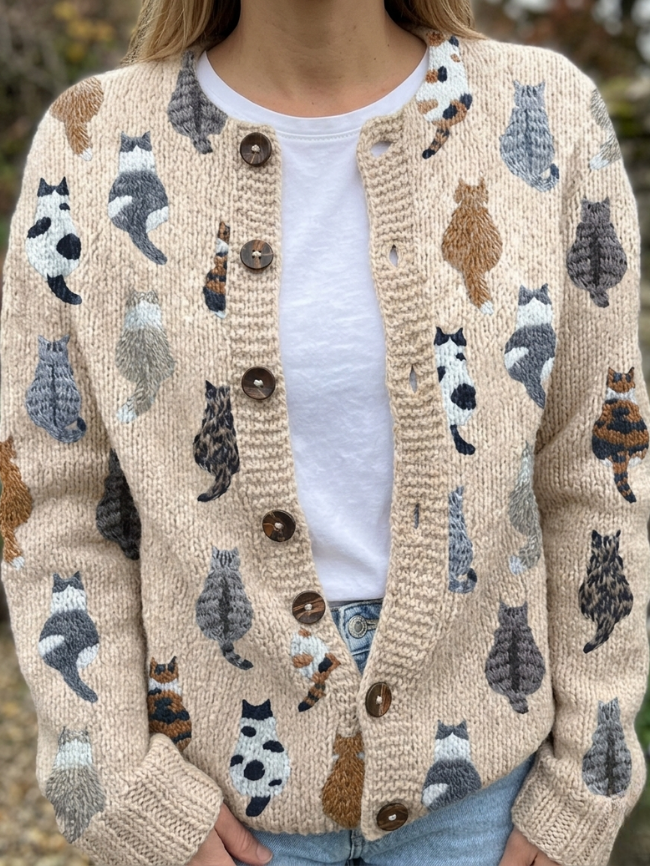 Zyrelisse | Casual Long Sleeve Cat Knit Cardigan