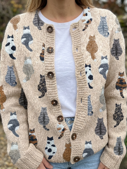 Zyrelisse | Casual Long Sleeve Cat Knit Cardigan
