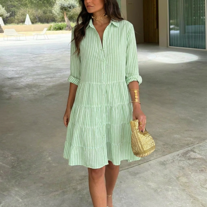 Mirellis | Striped Tiered Shirt Dress