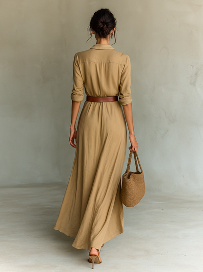 Zelphine | Elegant Draped Shirt Maxi Dress