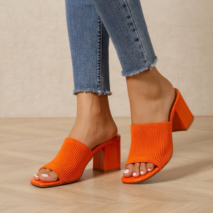 Solviera | Textured Block Heel Slide Sandals