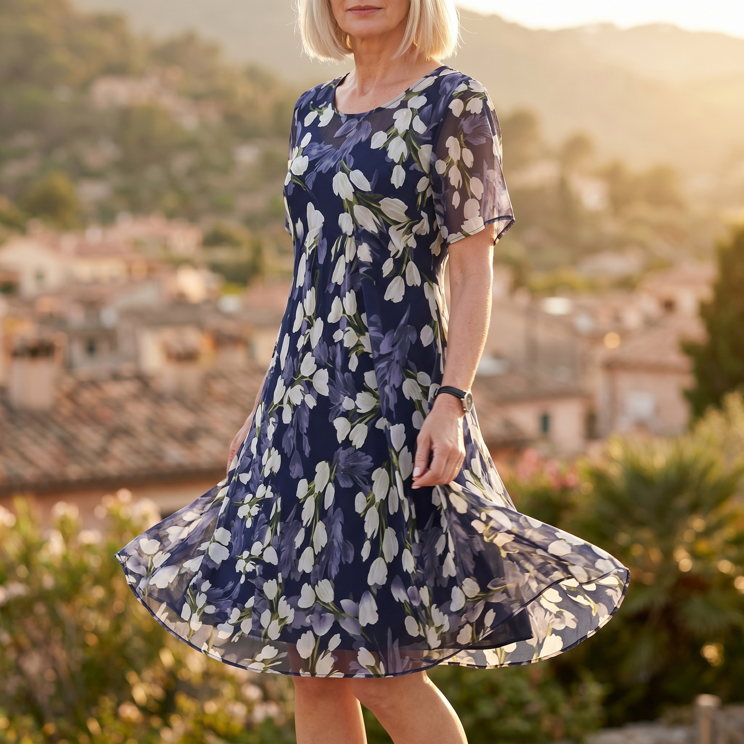 Cyrelle | Elegant Botanical Mesh Dress